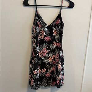 Divided Black Dress with Pink Floral Design